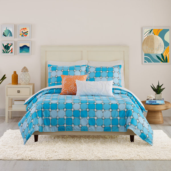 Trina Turk Aqua Square 3Piece Cotton Duvet Cover Set Wayfair